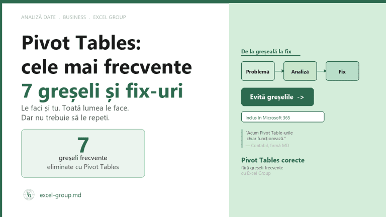 Pivot Tables Excel — cele mai frecvente 7 greșeli și cum le eviți — excel-group.md